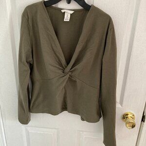 Women H&M V-Neck Twist Top Olive Green Size Large